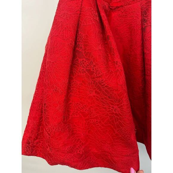 Monique Lhuillier Red Lace Flare Bateau Neckline Knee-Length Dress - Picture 10 of 10